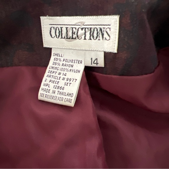 Vintage Collections Burgundy Floral Blazer Skirt Set Size 14 2 Piece Outfit - Picture 13 of 13